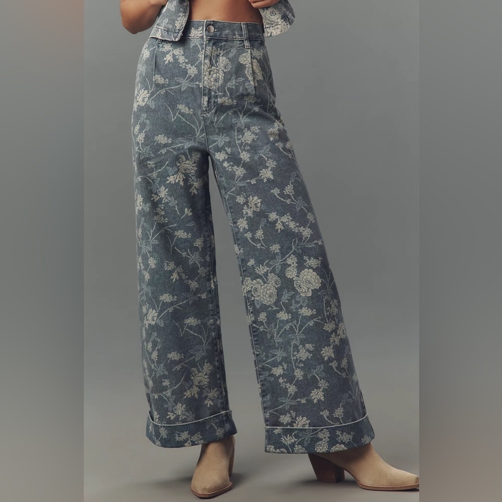 NWT! Anthropologie Leon Double Hem High-Rise Wide-Leg Cuffed Jeans 🛼 - Picture 1 of 4